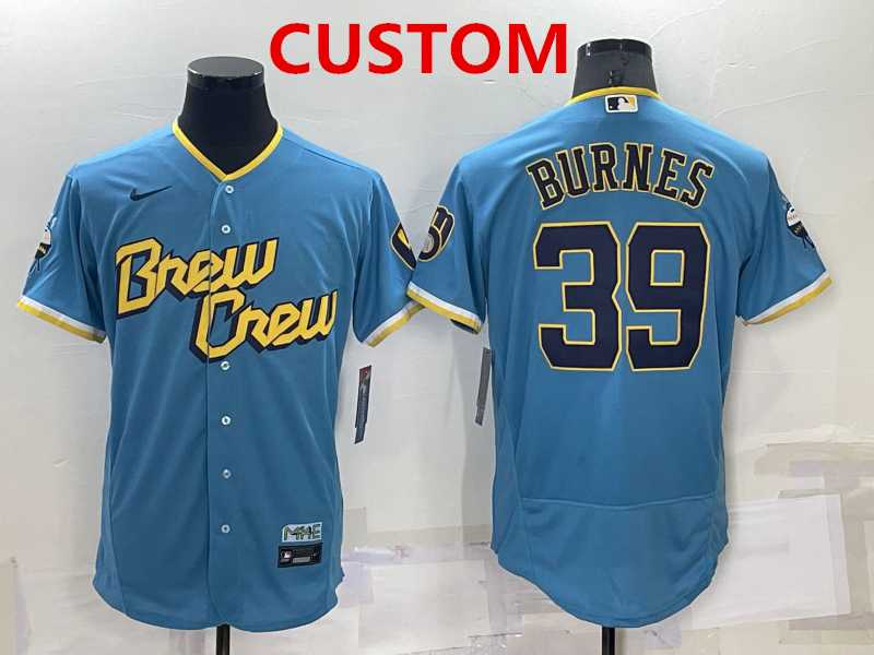 Men%27s Milwaukee Brewers Custom Blue 2022 City Connect Flex Base Stitched Jersey->arizona diamondbacks->MLB Jersey